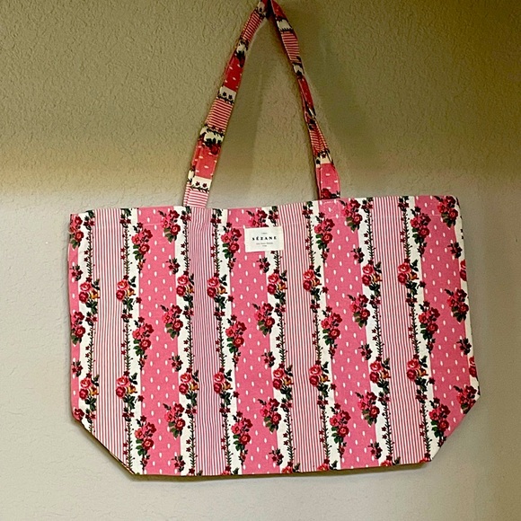 NEW Sézane Floral Print pink tote bag - Picture 2 of 5